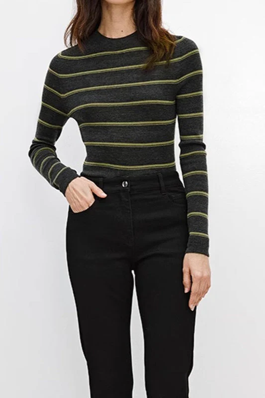 Seamless Crew Neck Striped Knit Top - Image 2