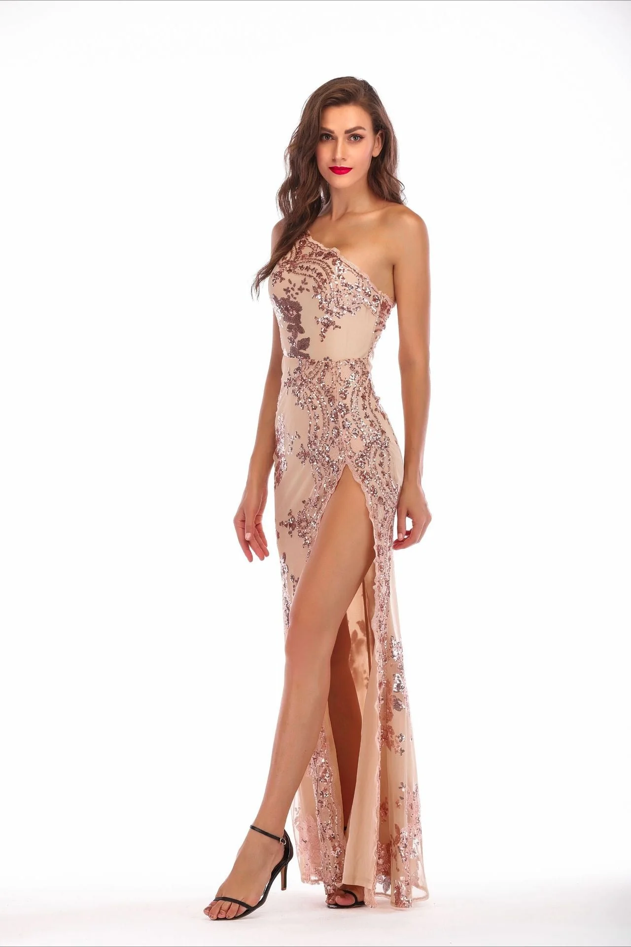 Sequin Backless Asymmetric Formal Dress - Image 5