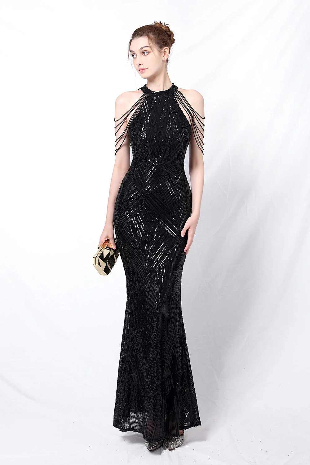 Sequin Halter Mermaid Maxi Party Dress