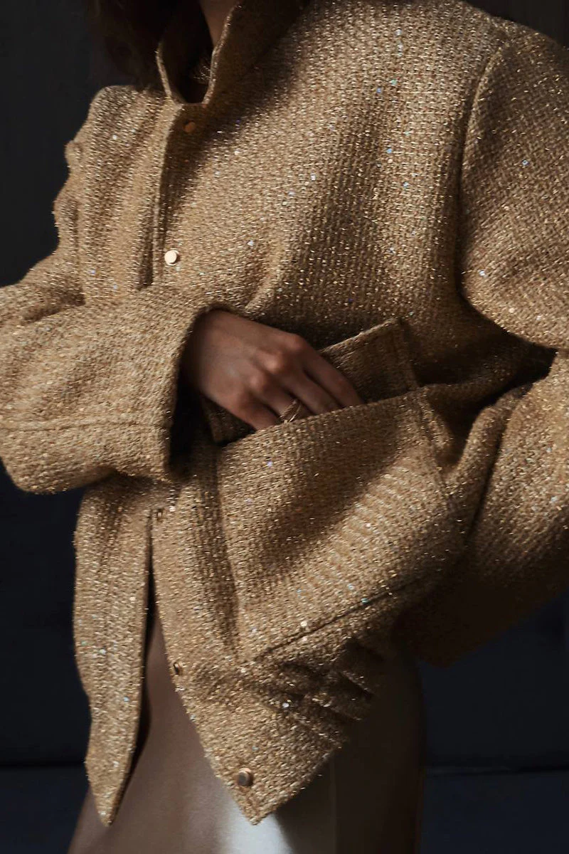 Sequin Stand Collar Pocket Jacket - Image 9