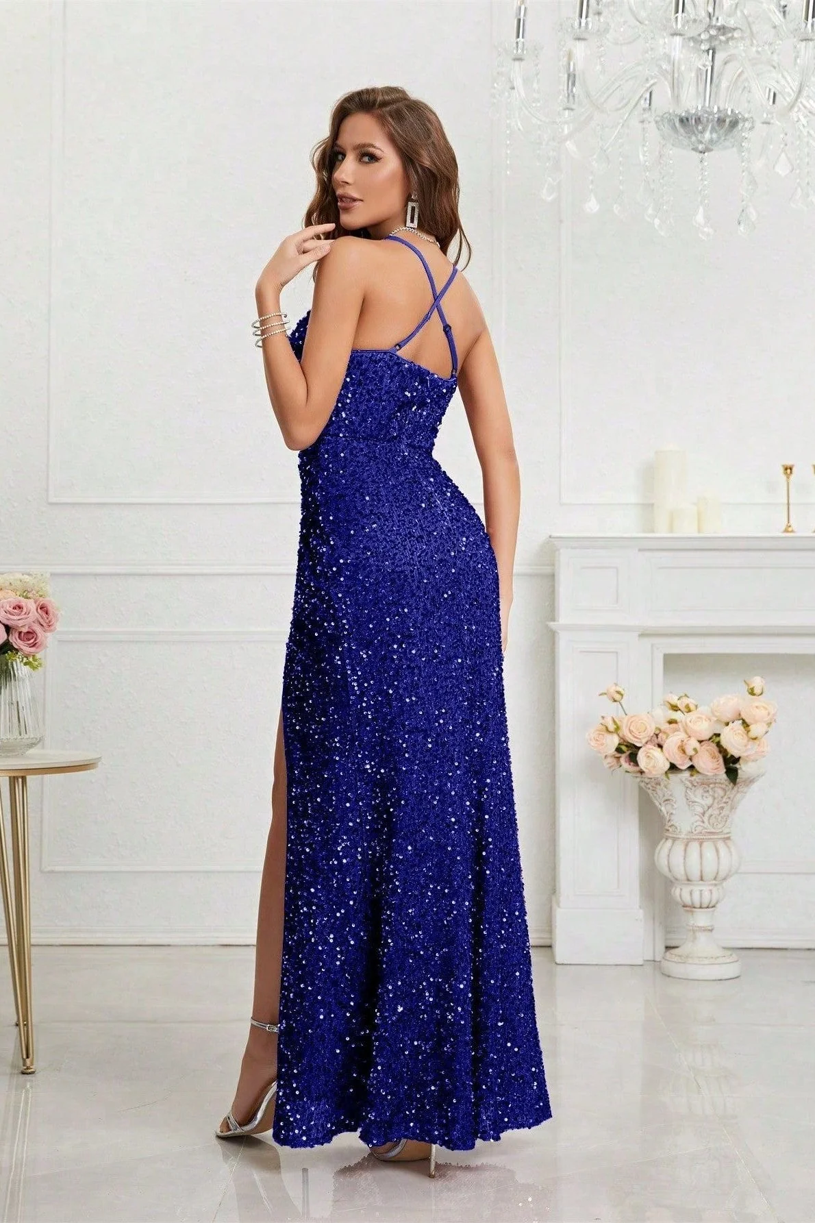 Sequin V Neck Bodycon Formal Dress - Image 5