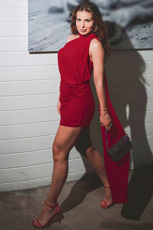 Sheer Tie Neck Bodycon Cocktail Dress - Image 11