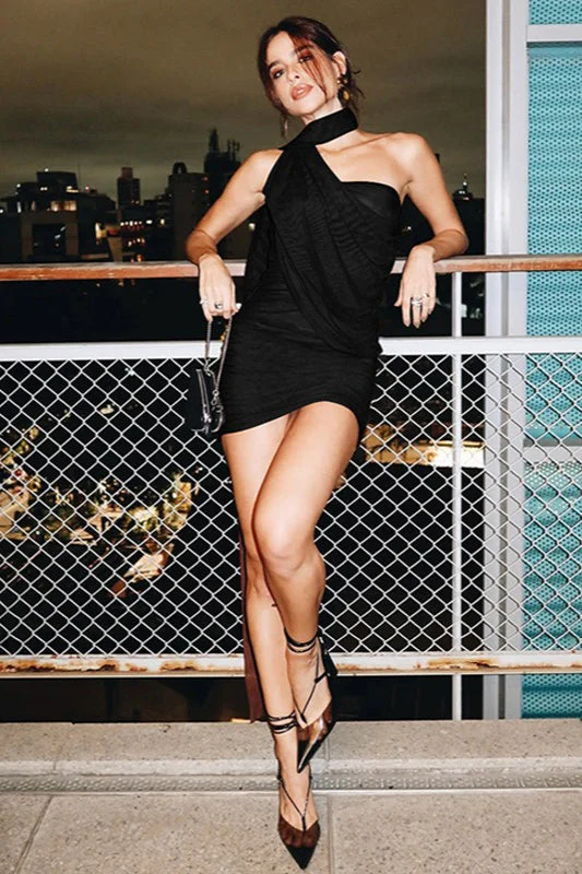 Sheer Tie Neck Bodycon Cocktail Dress - Image 16
