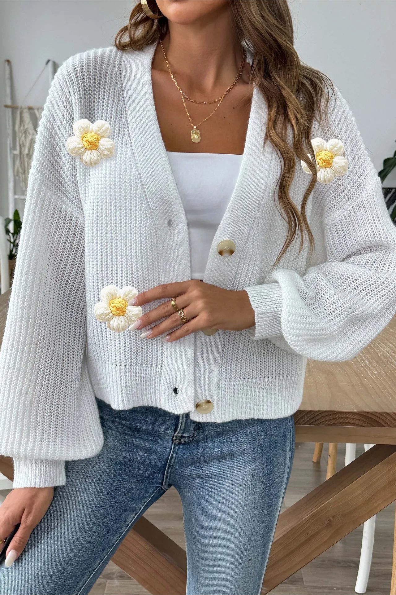 Short Floral Knit Long Sleeve Cardigan - Image 27
