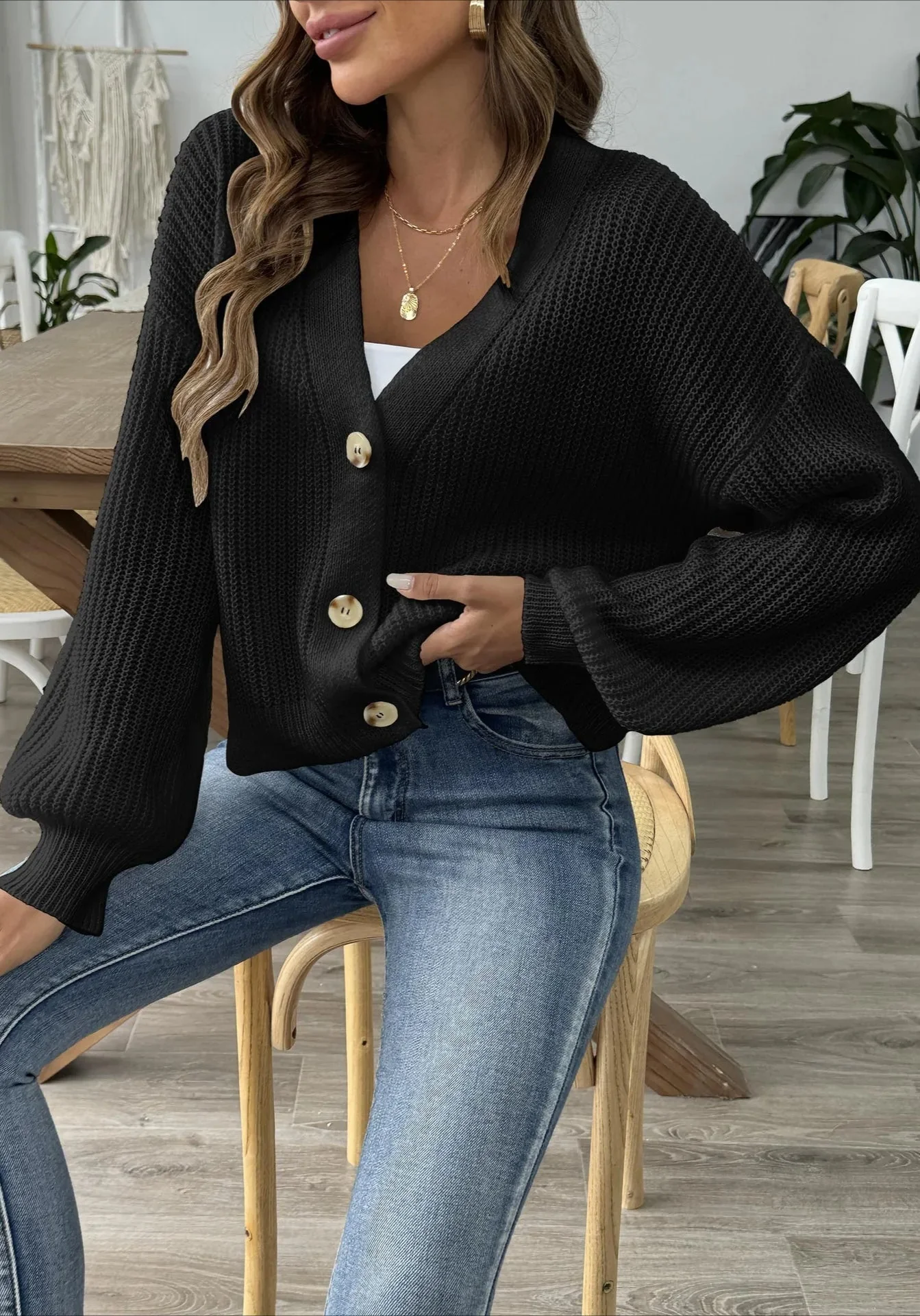 Short Knit Long Sleeve Cardigans - Image 11