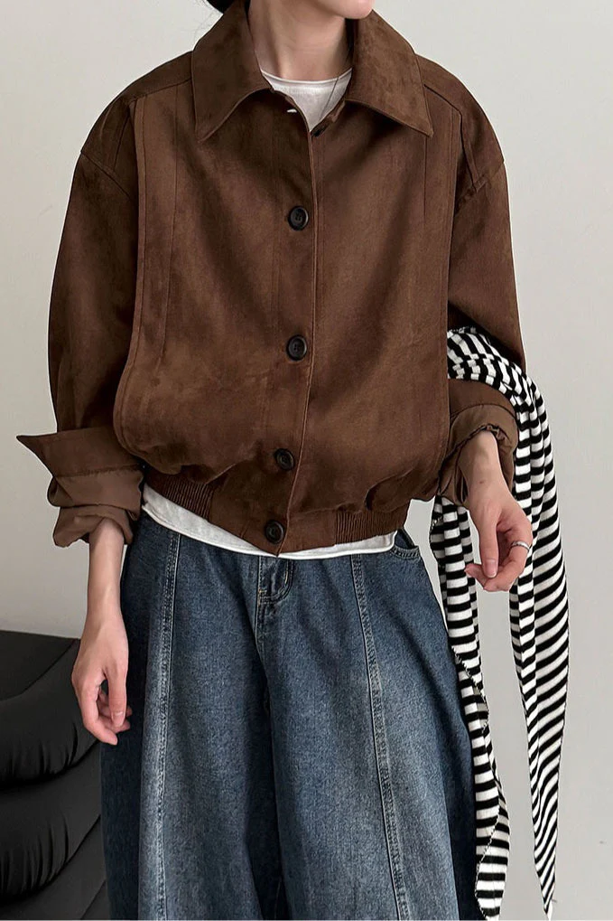 Short Suede Lapel Collar Jacket - Image 5