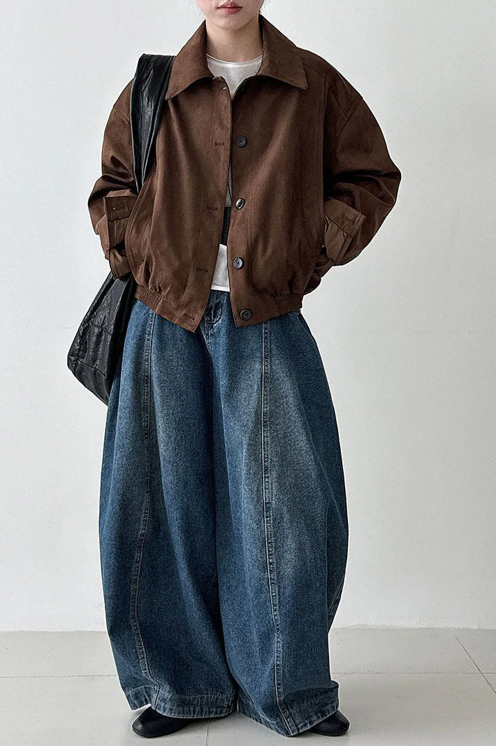 Short Suede Lapel Collar Jacket - Image 6