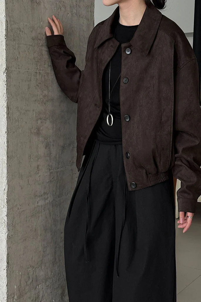 Short Suede Lapel Collar Jacket - Image 9