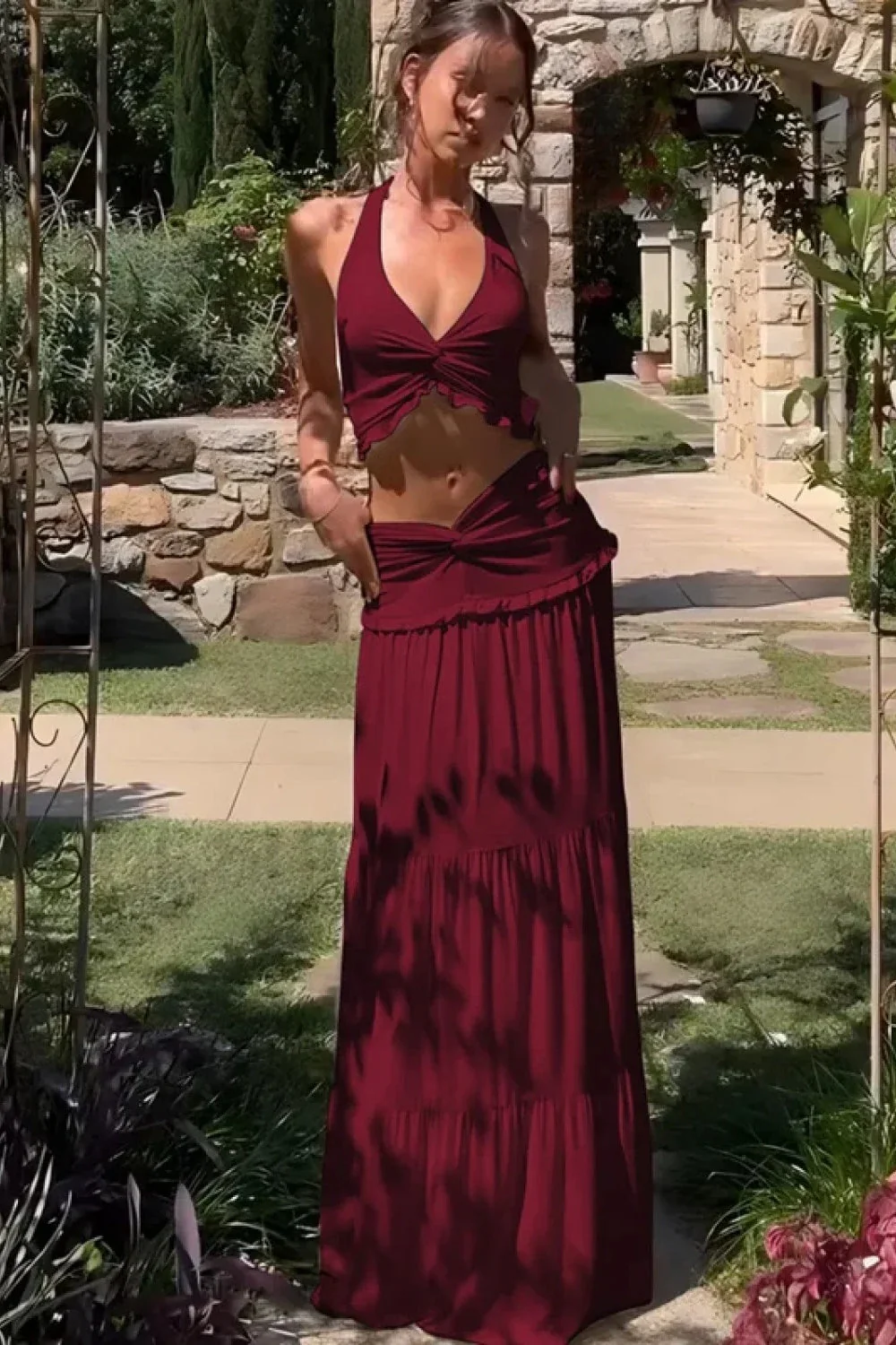 Sleeveless Halter Twist Co-ord Boho Dress - Image 10