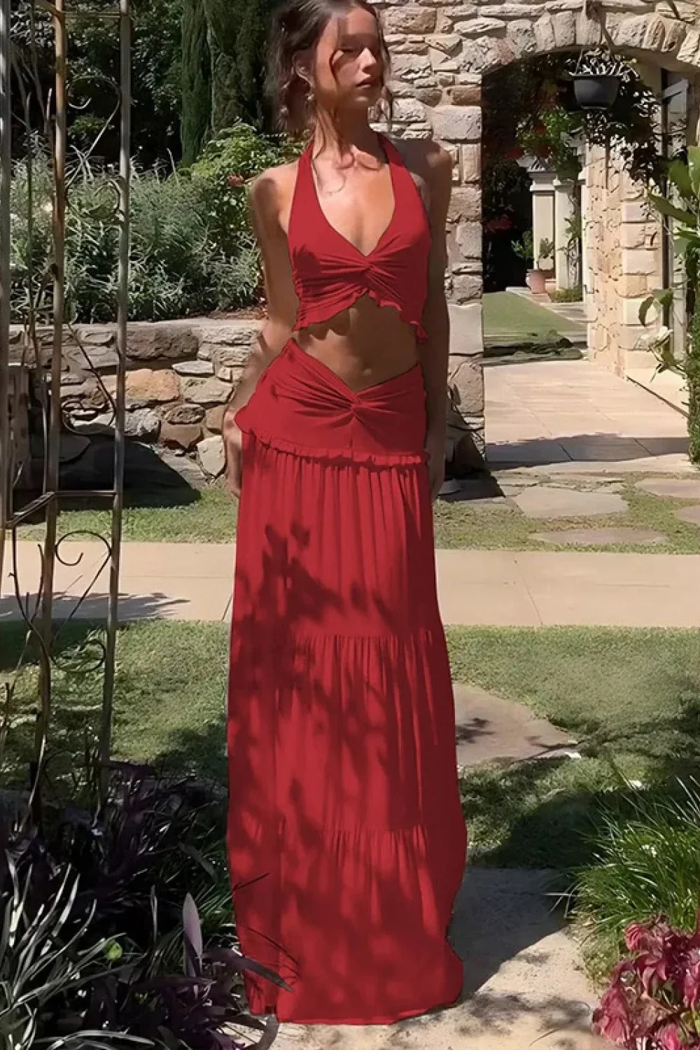 Sleeveless Halter Twist Co-ord Boho Dress - Image 11