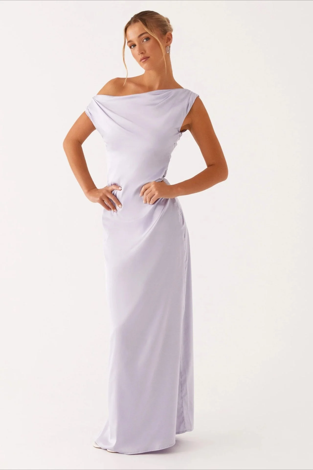 Solid Asymmetric Neckline Formal Dress - Image 14