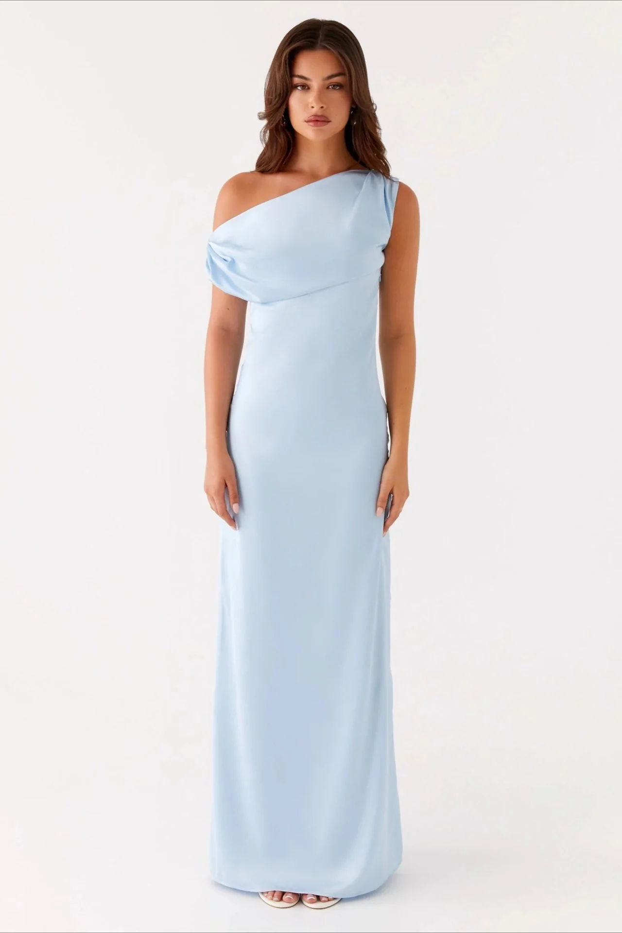 Solid Asymmetric Neckline Formal Dress - Image 5