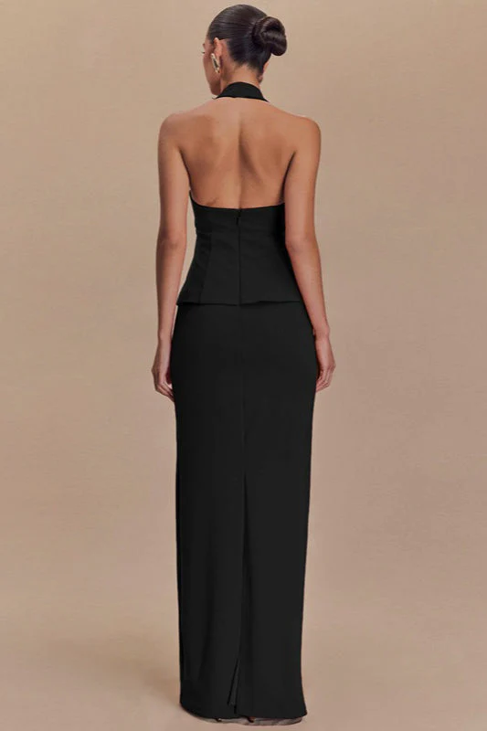 Solid Halter Backless Maxi Formal Dress - Image 3