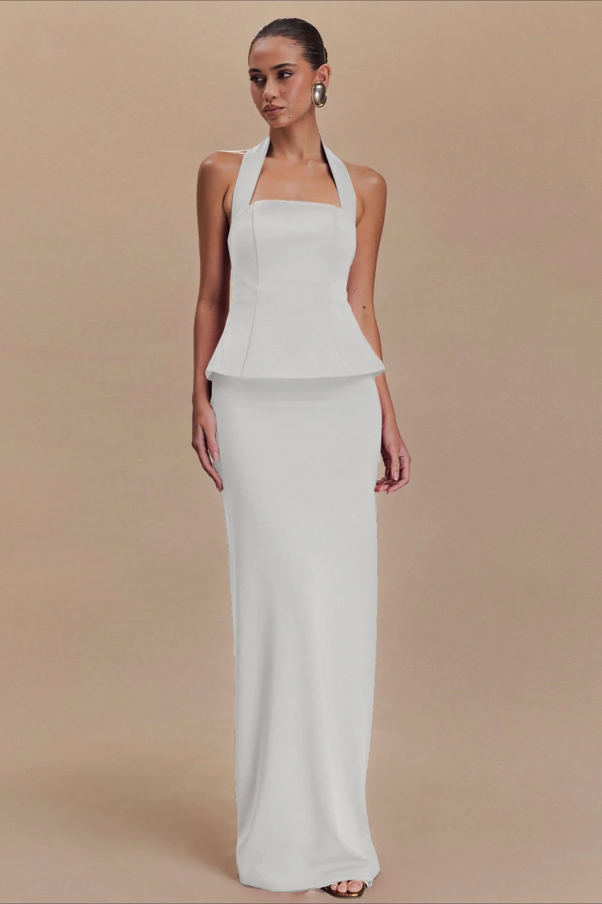 Solid Halter Backless Maxi Formal Dress - Image 4