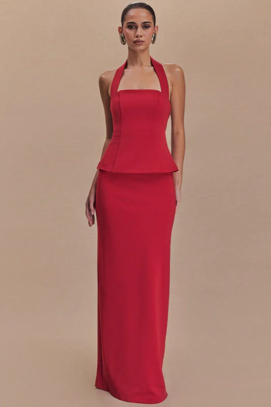 Solid Halter Backless Maxi Formal Dress - Image 7