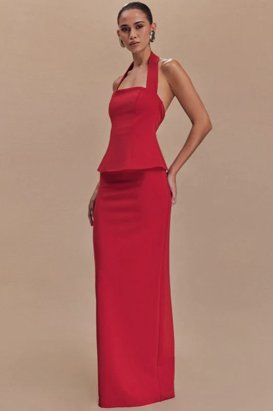 Solid Halter Backless Maxi Formal Dress - Image 9