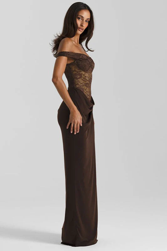 Solid Lace Panel Bodycon Formal Dress - Image 3