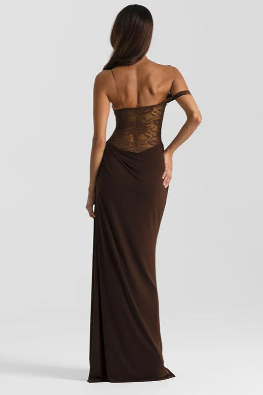 Solid Lace Panel Bodycon Formal Dress - Image 4