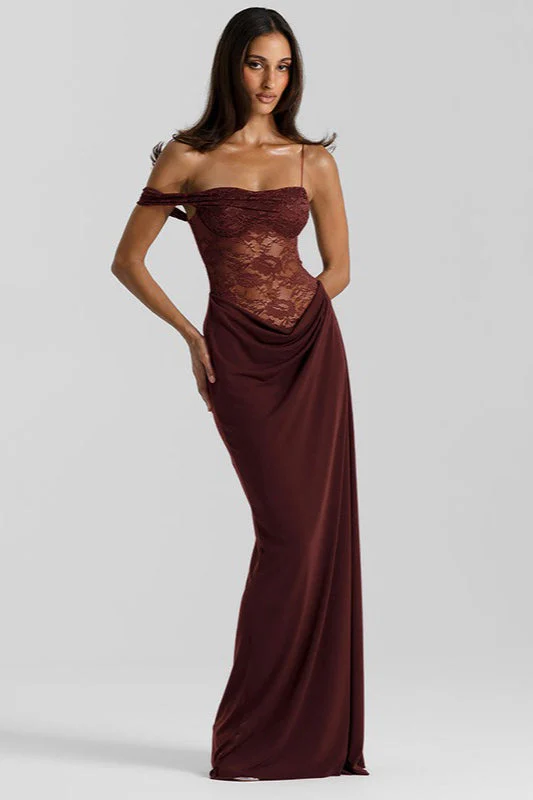 Solid Lace Panel Bodycon Formal Dress - Image 6