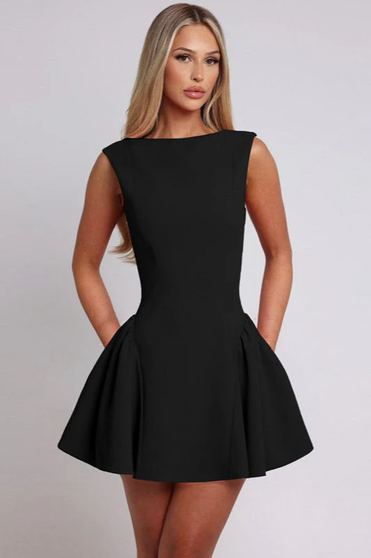 Solid Sleeveless Backless Bodycon Cocktail Dress - Image 10