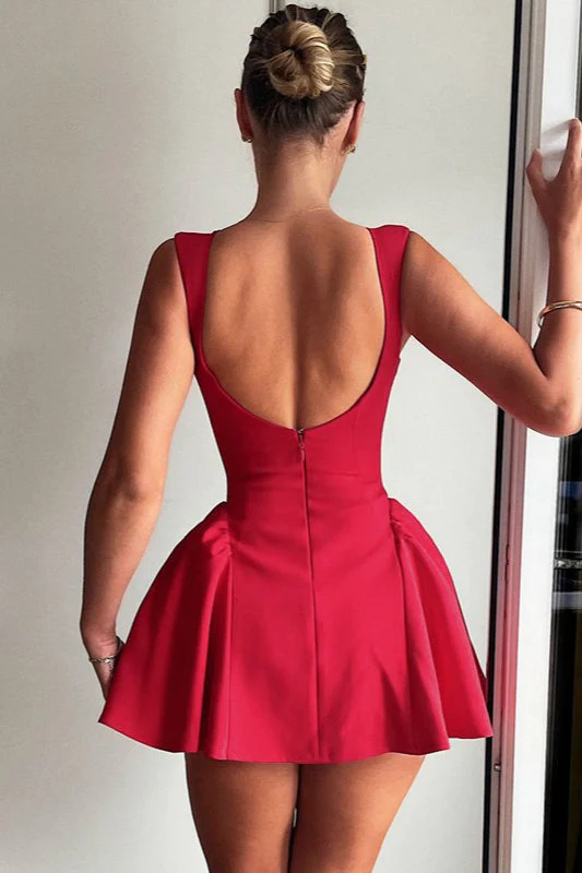 Solid Sleeveless Backless Bodycon Cocktail Dress - Image 9