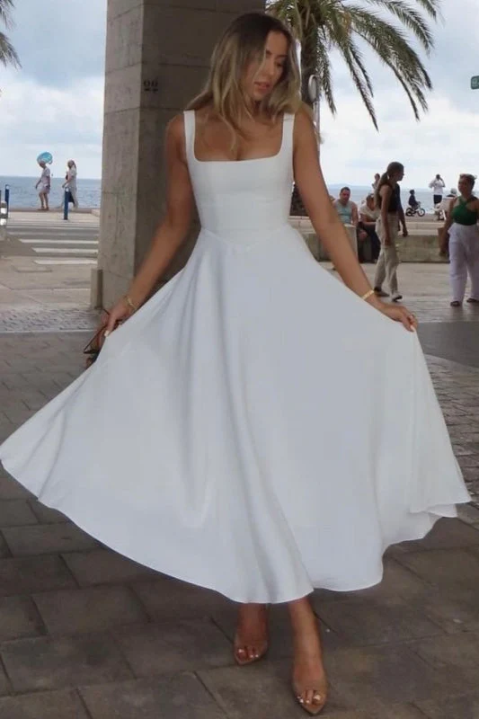 Solid Square Neck Sleeveless Cocktail Dress