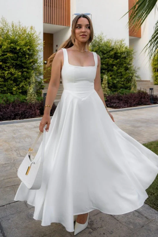 Solid Square Neck Sleeveless Cocktail Dress - Image 2