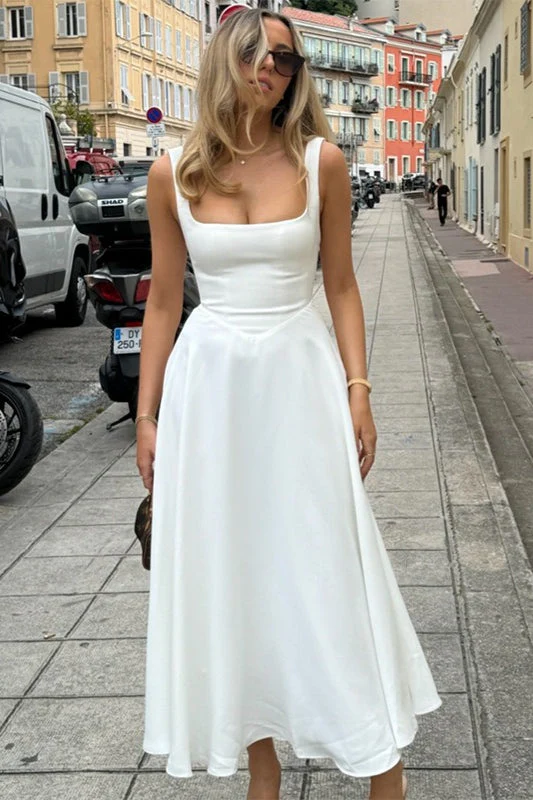 Solid Square Neck Sleeveless Cocktail Dress - Image 3