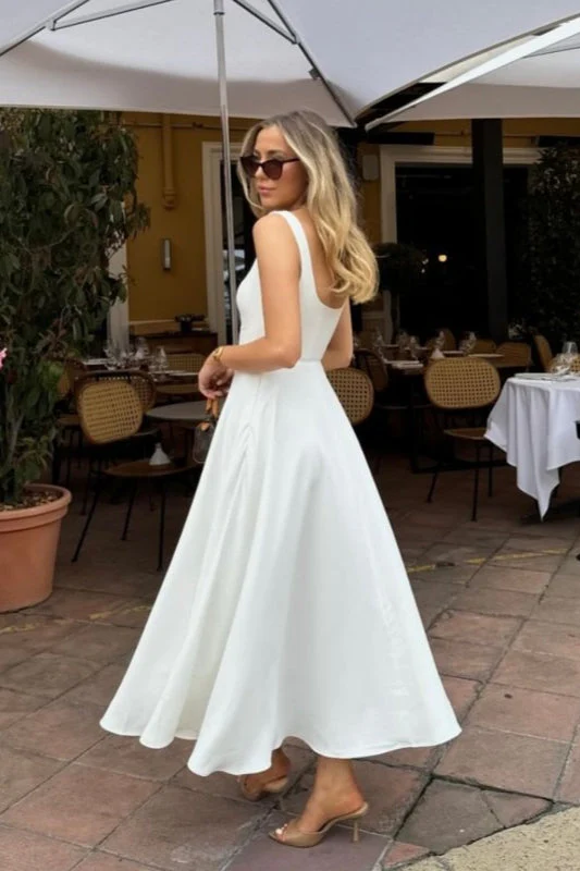 Solid Square Neck Sleeveless Cocktail Dress - Image 4