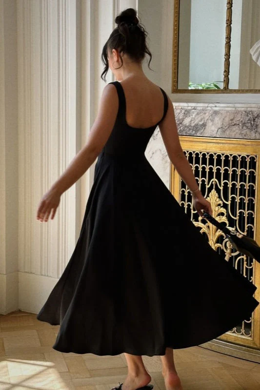Solid Square Neck Sleeveless Cocktail Dress - Image 5