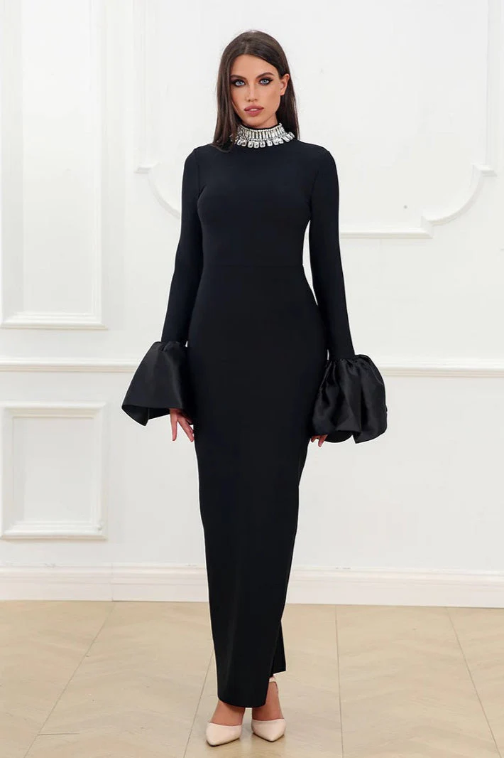 Sparkling Round Neck Long Sleeve Bubble Sleeve Formal Dress