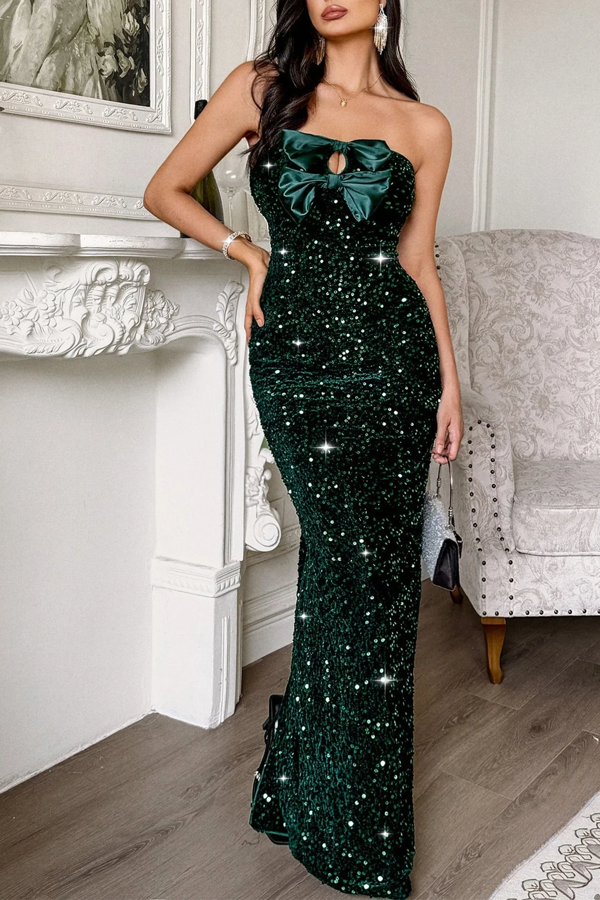 Strapless Bow Maxi Party Dress - Image 8