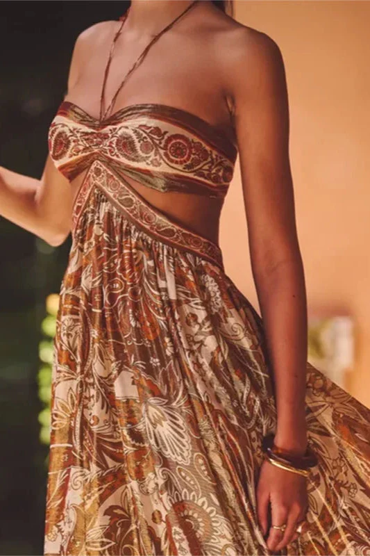 Strapless Lace Up Pleated Boho Dress - Image 12