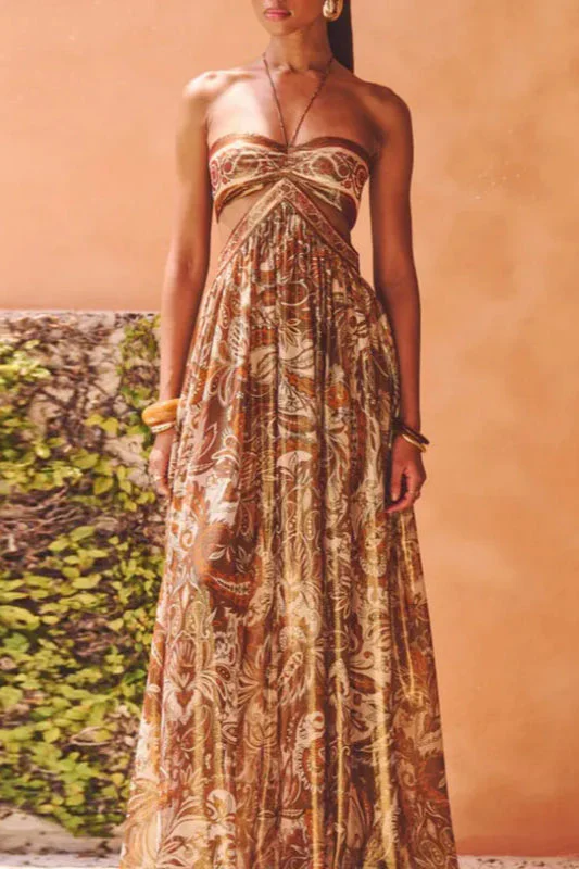 Strapless Lace Up Pleated Boho Dress - Image 2