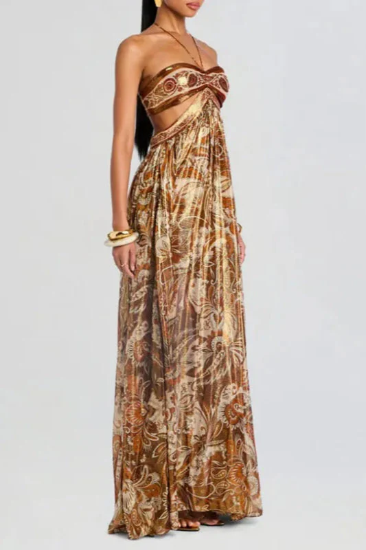 Strapless Lace Up Pleated Boho Dress - Image 4