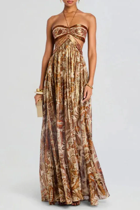 Strapless Lace Up Pleated Boho Dress - Image 6