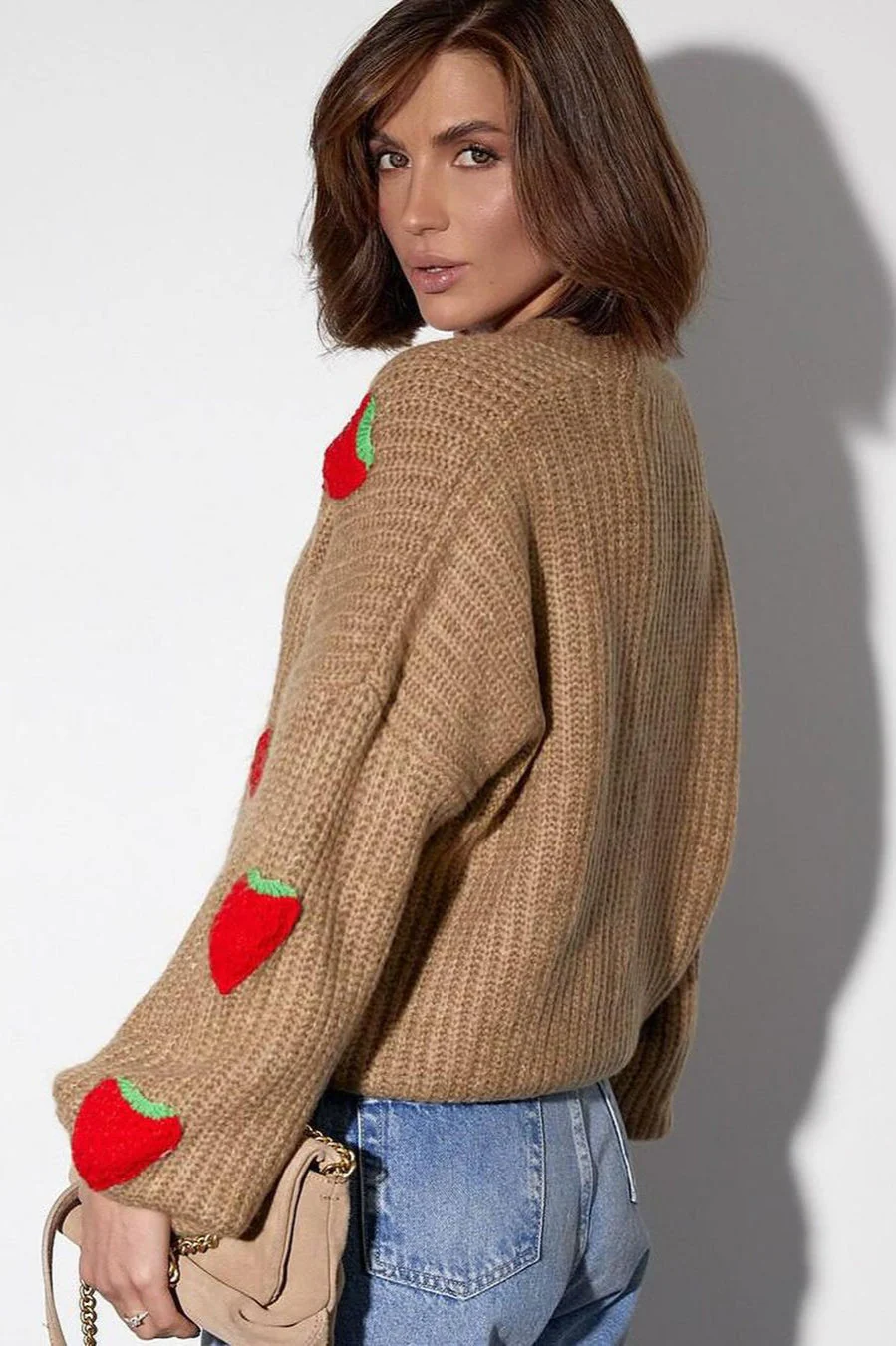 Strawberry Appliqué Chunky Knit Sweater - Image 10