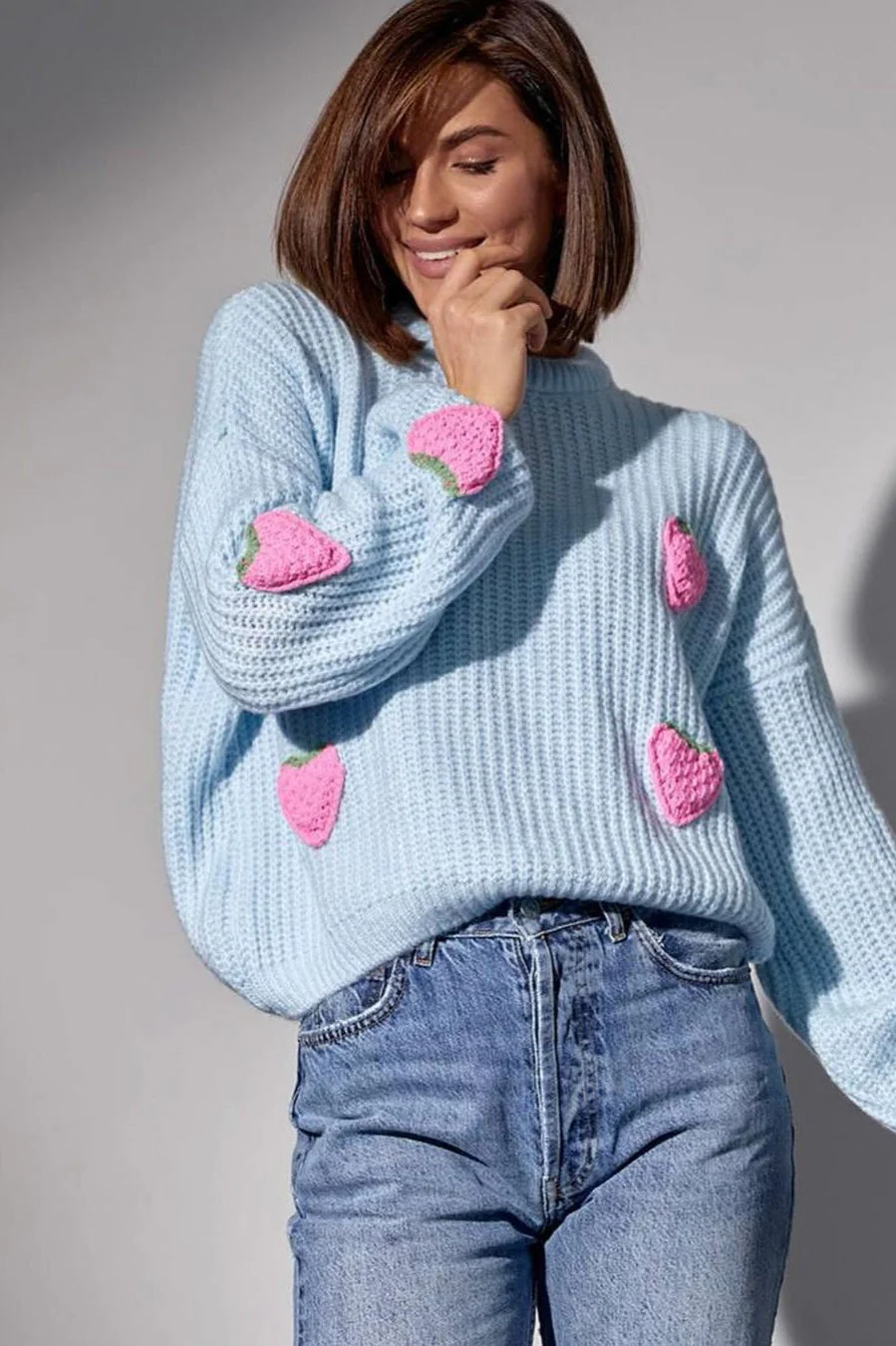 Strawberry Appliqué Chunky Knit Sweater - Image 17