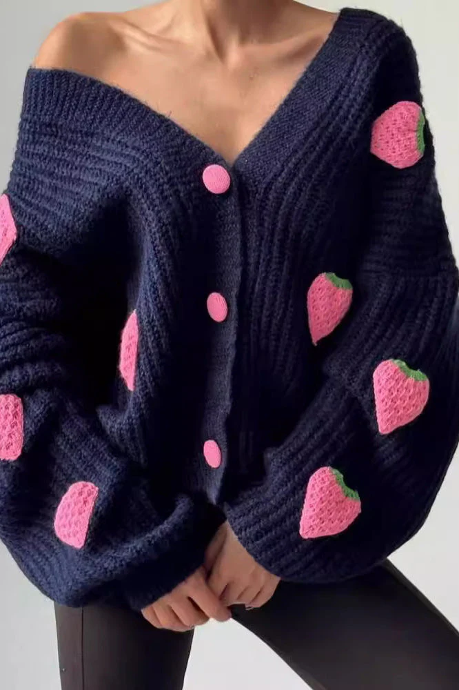 Strawberry Appliqué Chunky Knit Sweater - Image 28