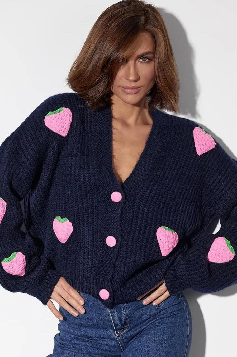 Strawberry Appliqué Chunky Knit Sweater - Image 31