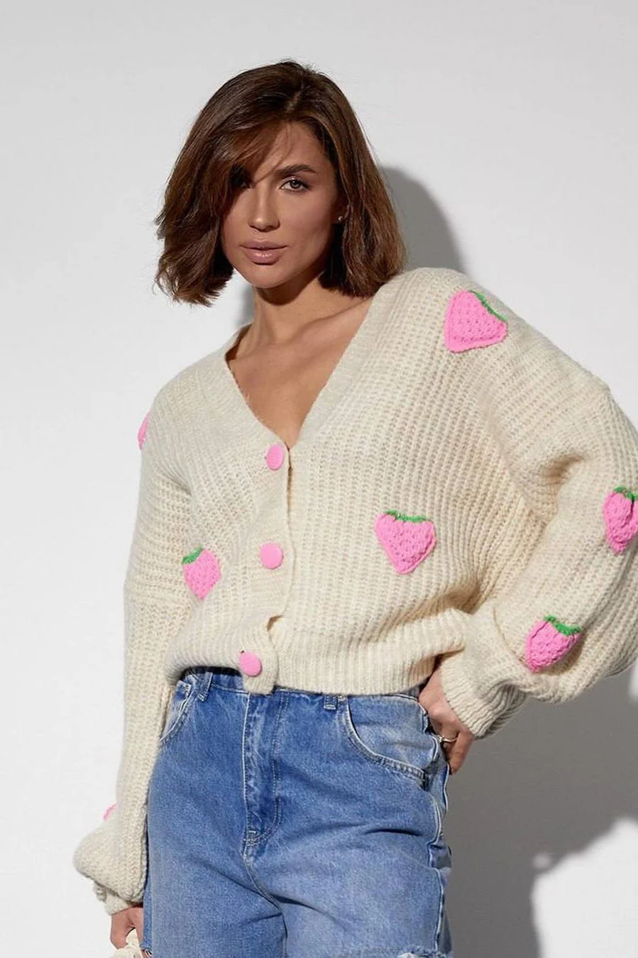 Strawberry Appliqué Chunky Knit Sweater - Image 32