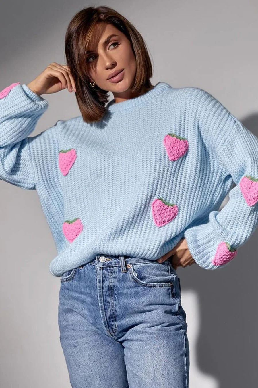 Strawberry Appliqué Chunky Knit Sweater - Image 36