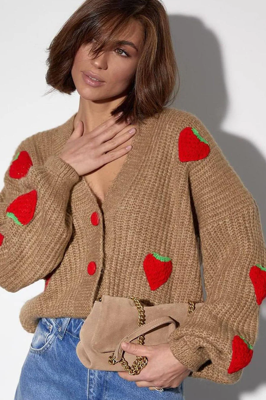 Strawberry Appliqué Chunky Knit Sweater - Image 37