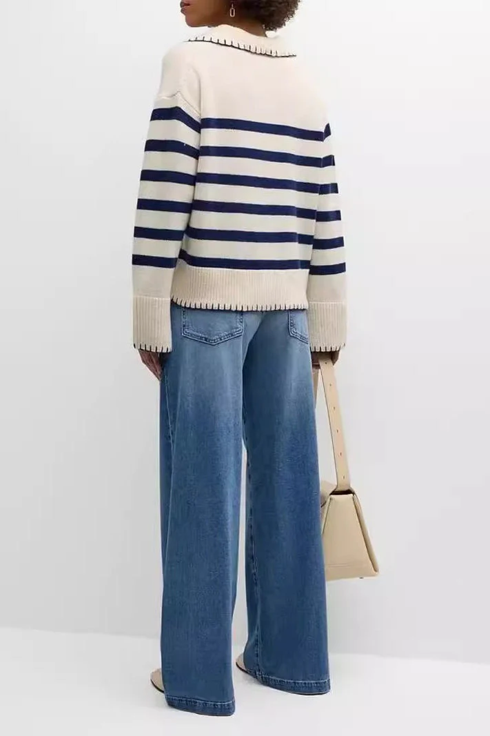 Striped Color Block Polo Sweater - Image 3