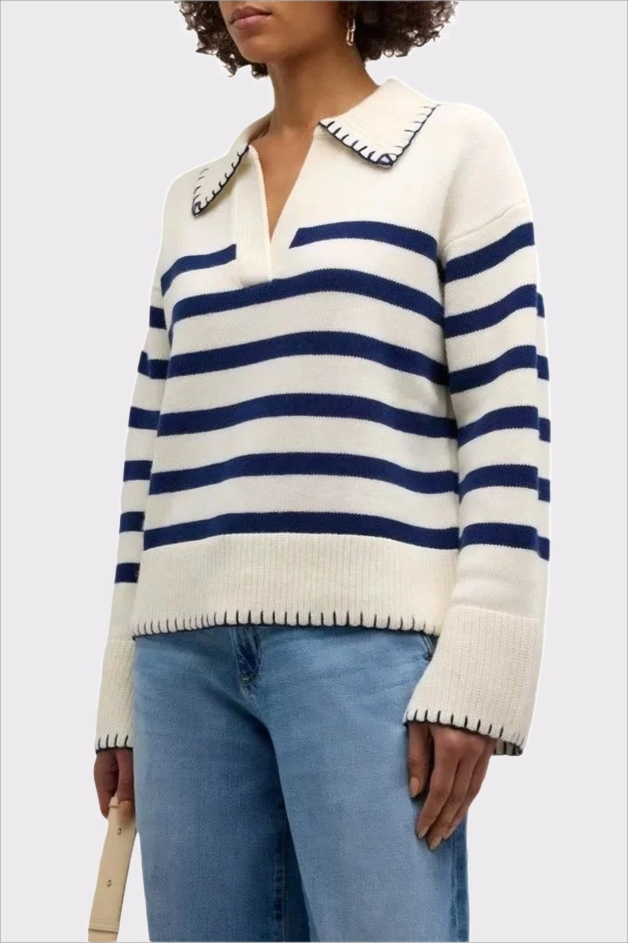 Striped Color Block Polo Sweater - Image 5