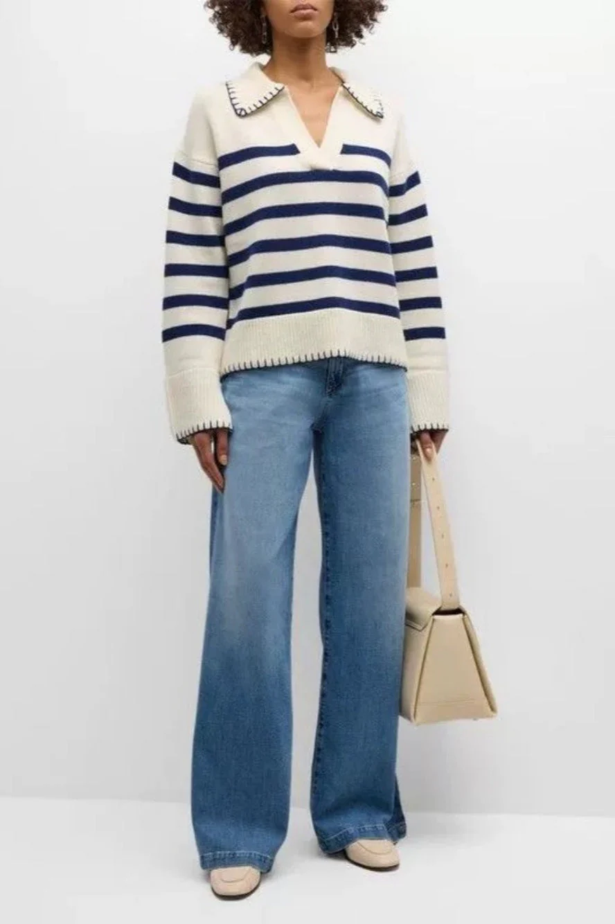 Striped Color Block Polo Sweater - Image 7