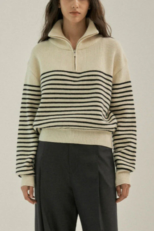 Striped Half Zip Knit Pullover Sweater - Image 10