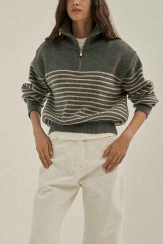 Striped Half Zip Knit Pullover Sweater - Image 13