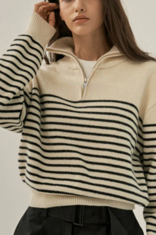 Striped Half Zip Knit Pullover Sweater - Image 14