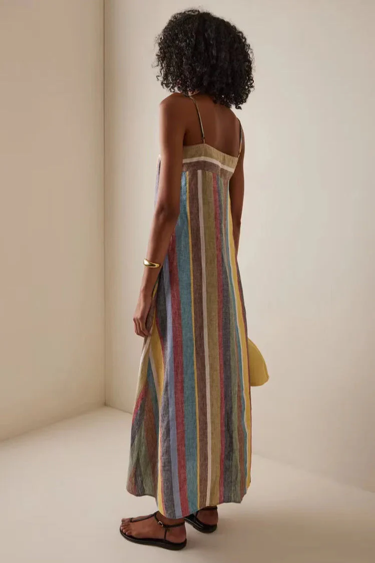 Striped Printed Strap Boho Dress - Image 11